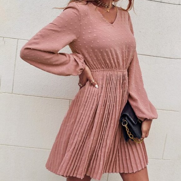 Solid Swiss Dot A-line Dress  dusty pink - Picture 5 of 5